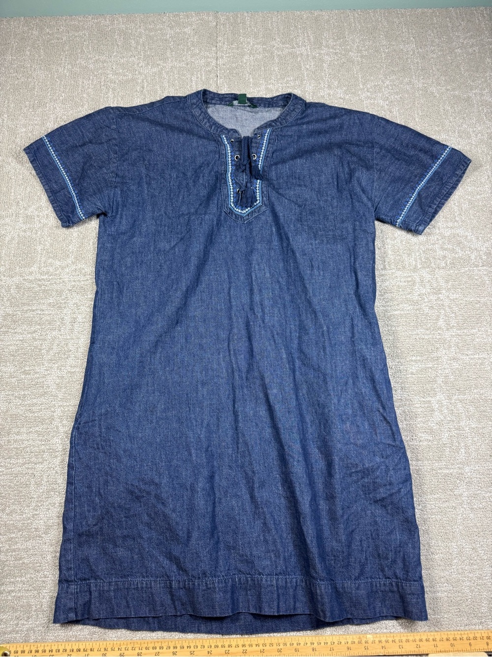 Lauren Ralph Lauren Blue Denim Lace up Shift Dress Women Size 14
